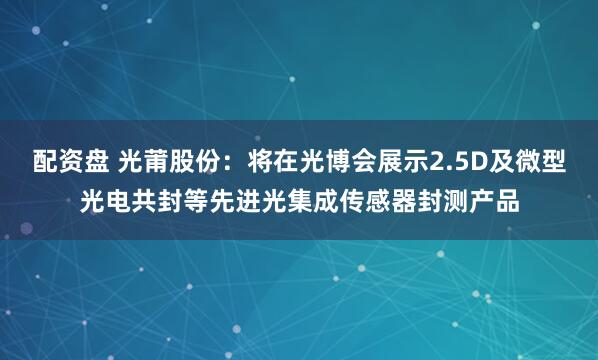 配资盘 光莆股份：将在光博会展示2.5D及微型光电共封等先进光集成传感器封测产品